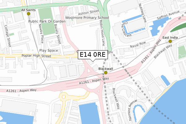 E14 0RE map - large scale - OS Open Zoomstack (Ordnance Survey)