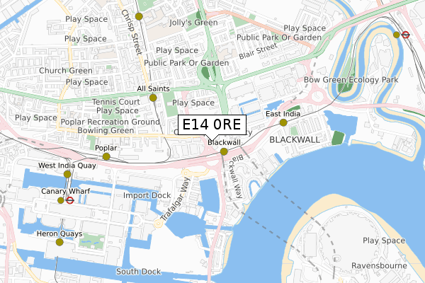 E14 0RE map - small scale - OS Open Zoomstack (Ordnance Survey)