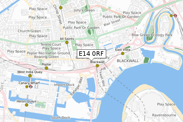 E14 0RF map - small scale - OS Open Zoomstack (Ordnance Survey)