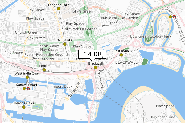 E14 0RJ map - small scale - OS Open Zoomstack (Ordnance Survey)