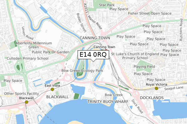 E14 0RQ map - small scale - OS Open Zoomstack (Ordnance Survey)