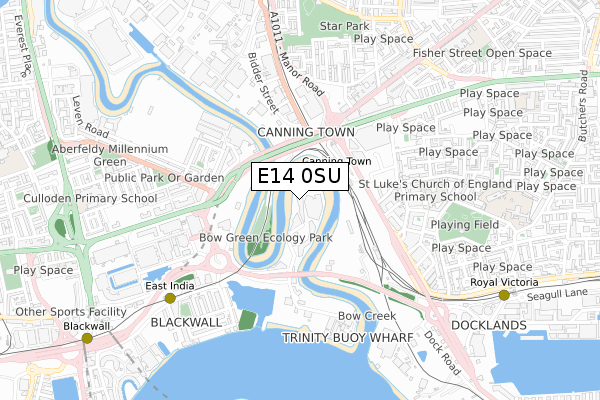 E14 0SU map - small scale - OS Open Zoomstack (Ordnance Survey)