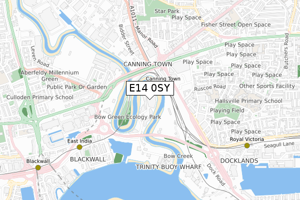 E14 0SY map - small scale - OS Open Zoomstack (Ordnance Survey)