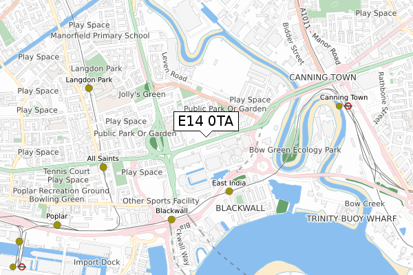 E14 0TA map - small scale - OS Open Zoomstack (Ordnance Survey)