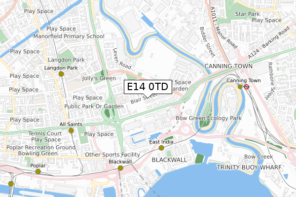 E14 0TD map - small scale - OS Open Zoomstack (Ordnance Survey)