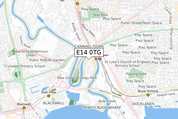 E14 0TG map - small scale - OS Open Zoomstack (Ordnance Survey)