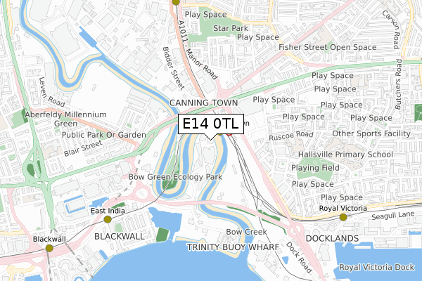E14 0TL map - small scale - OS Open Zoomstack (Ordnance Survey)
