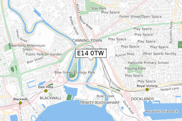 E14 0TW map - small scale - OS Open Zoomstack (Ordnance Survey)