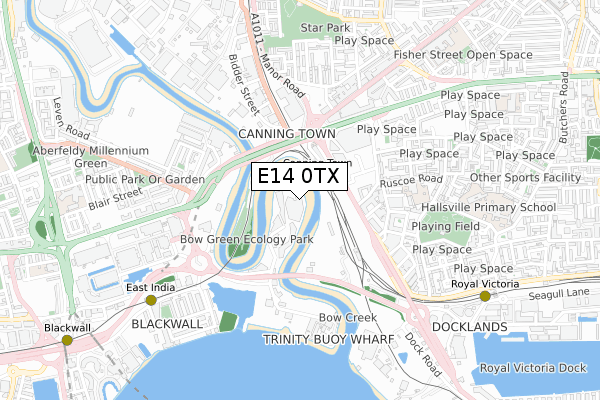 E14 0TX map - small scale - OS Open Zoomstack (Ordnance Survey)