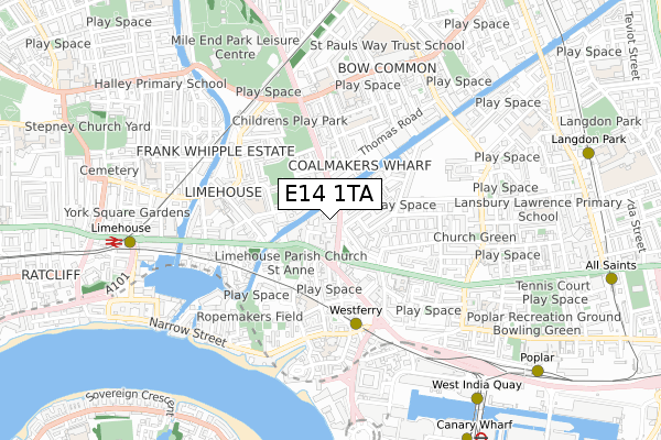 E14 1TA map - small scale - OS Open Zoomstack (Ordnance Survey)