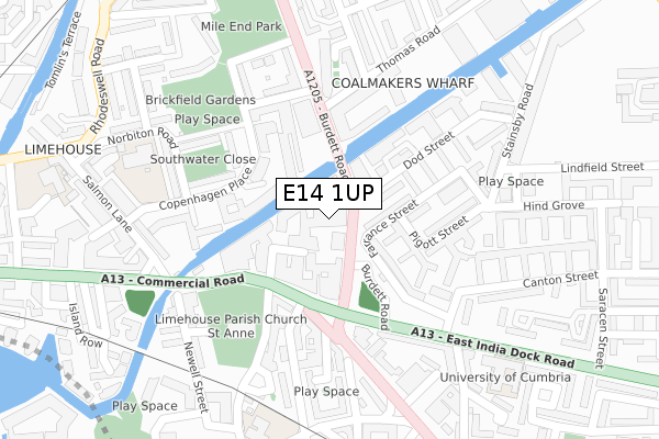 E14 1UP map - large scale - OS Open Zoomstack (Ordnance Survey)