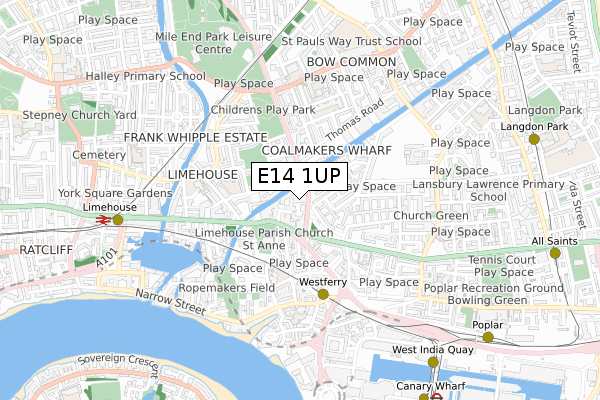 E14 1UP map - small scale - OS Open Zoomstack (Ordnance Survey)