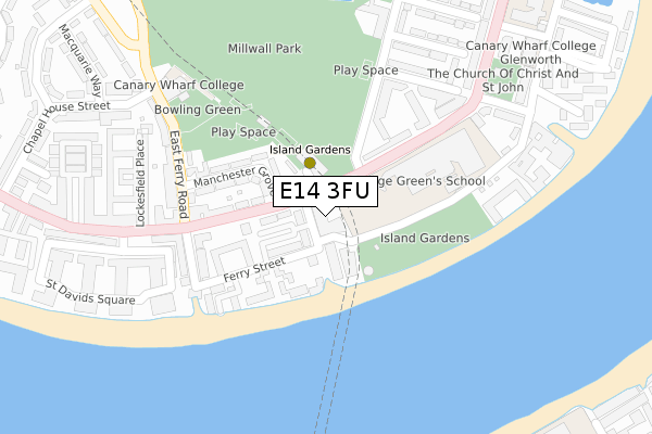E14 3FU map - large scale - OS Open Zoomstack (Ordnance Survey)