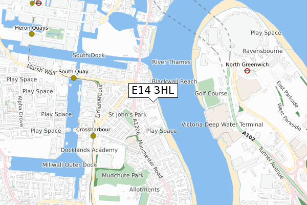 E14 3HL map - small scale - OS Open Zoomstack (Ordnance Survey)