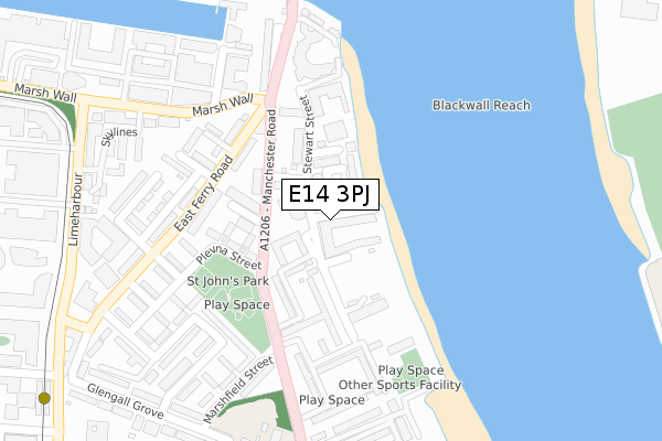 E14 3PJ map - large scale - OS Open Zoomstack (Ordnance Survey)