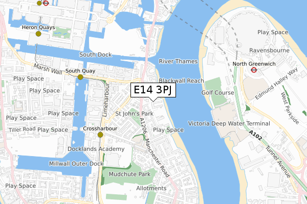 E14 3PJ map - small scale - OS Open Zoomstack (Ordnance Survey)