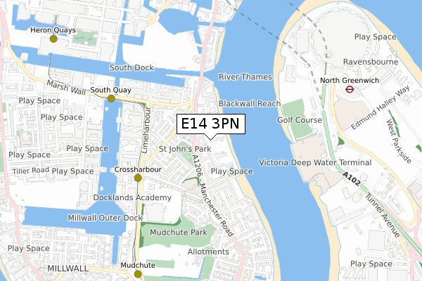 E14 3PN map - small scale - OS Open Zoomstack (Ordnance Survey)