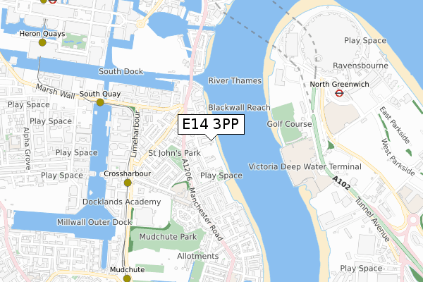 E14 3PP map - small scale - OS Open Zoomstack (Ordnance Survey)