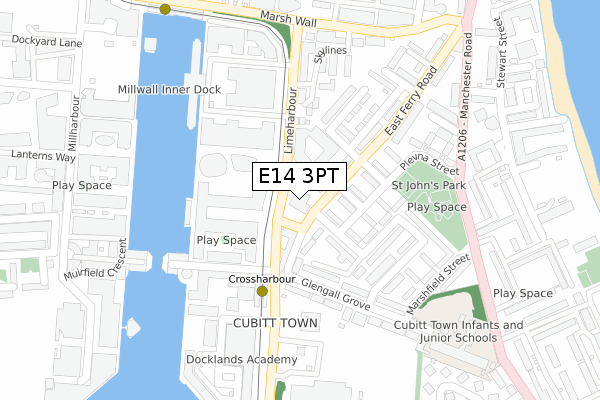 E14 3PT map - large scale - OS Open Zoomstack (Ordnance Survey)