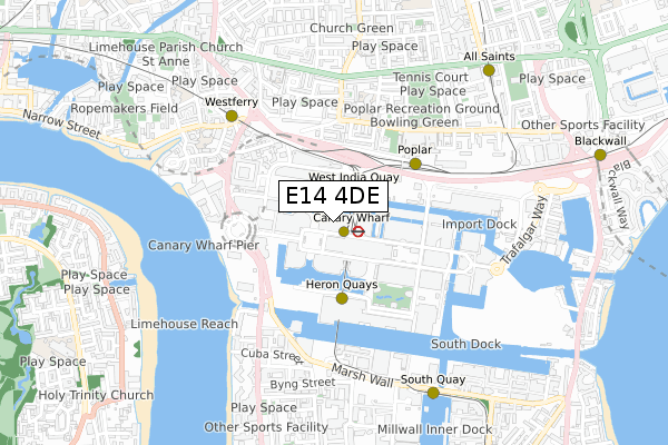 E14 4DE map - small scale - OS Open Zoomstack (Ordnance Survey)