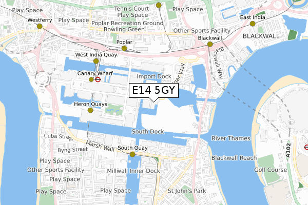 E14 5GY map - small scale - OS Open Zoomstack (Ordnance Survey)