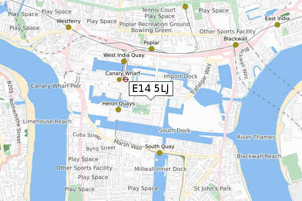 E14 5LJ map - small scale - OS Open Zoomstack (Ordnance Survey)
