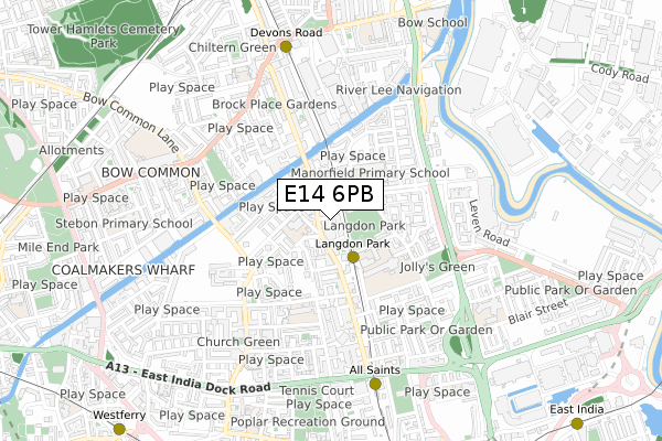 E14 6PB map - small scale - OS Open Zoomstack (Ordnance Survey)