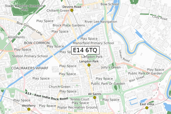 E14 6TQ map - small scale - OS Open Zoomstack (Ordnance Survey)