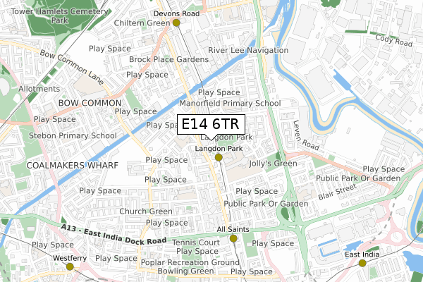 E14 6TR map - small scale - OS Open Zoomstack (Ordnance Survey)