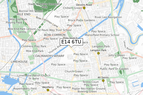 E14 6TU map - small scale - OS Open Zoomstack (Ordnance Survey)