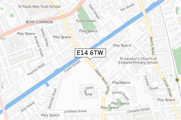 E14 6TW map - large scale - OS Open Zoomstack (Ordnance Survey)