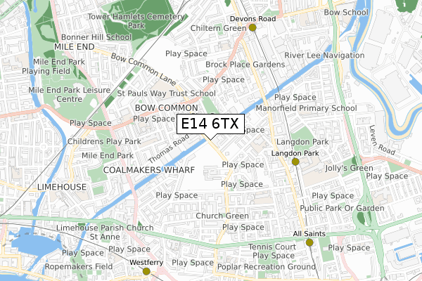 E14 6TX map - small scale - OS Open Zoomstack (Ordnance Survey)