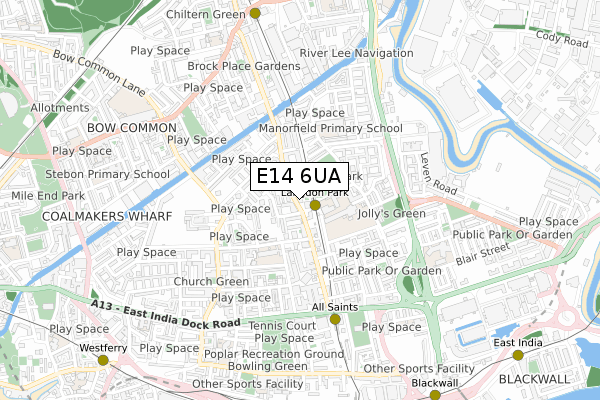 E14 6UA map - small scale - OS Open Zoomstack (Ordnance Survey)