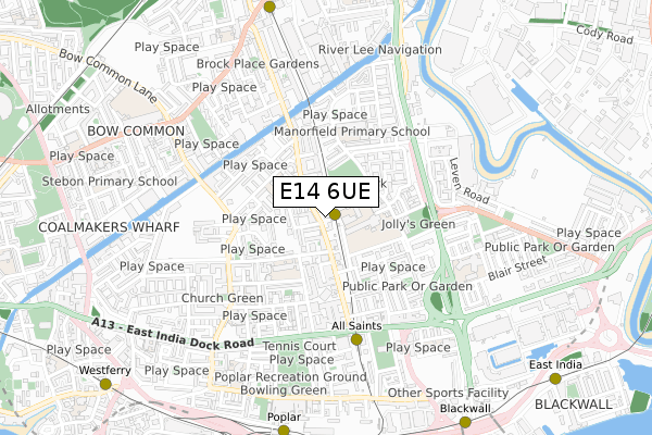 E14 6UE map - small scale - OS Open Zoomstack (Ordnance Survey)