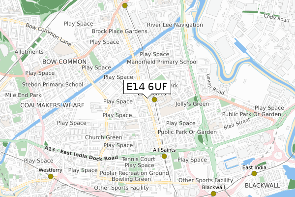 E14 6UF map - small scale - OS Open Zoomstack (Ordnance Survey)