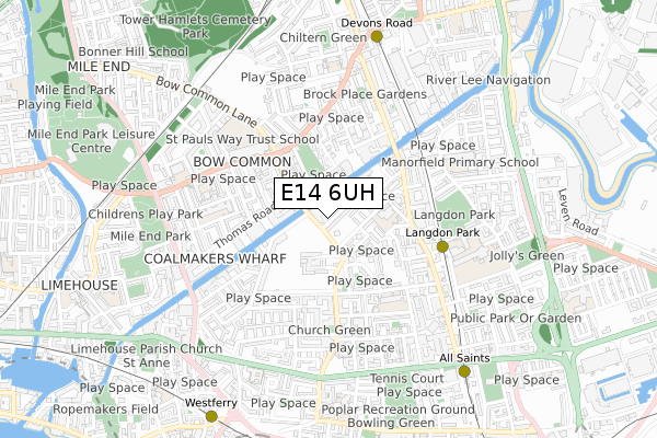 E14 6UH map - small scale - OS Open Zoomstack (Ordnance Survey)