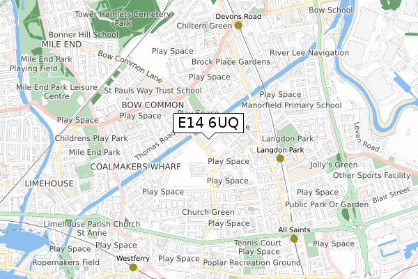 E14 6UQ map - small scale - OS Open Zoomstack (Ordnance Survey)