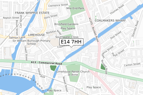 E14 7HH map - large scale - OS Open Zoomstack (Ordnance Survey)