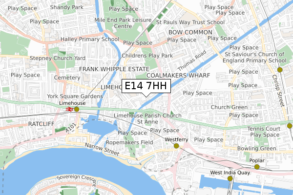 E14 7HH map - small scale - OS Open Zoomstack (Ordnance Survey)