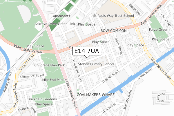 E14 7UA map - large scale - OS Open Zoomstack (Ordnance Survey)