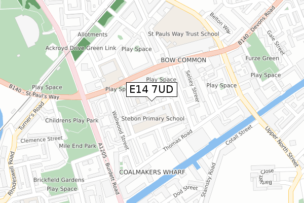 E14 7UD map - large scale - OS Open Zoomstack (Ordnance Survey)