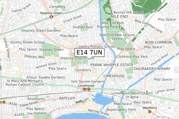 E14 7UN map - small scale - OS Open Zoomstack (Ordnance Survey)