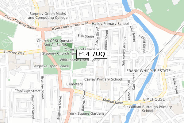 E14 7UQ map - large scale - OS Open Zoomstack (Ordnance Survey)