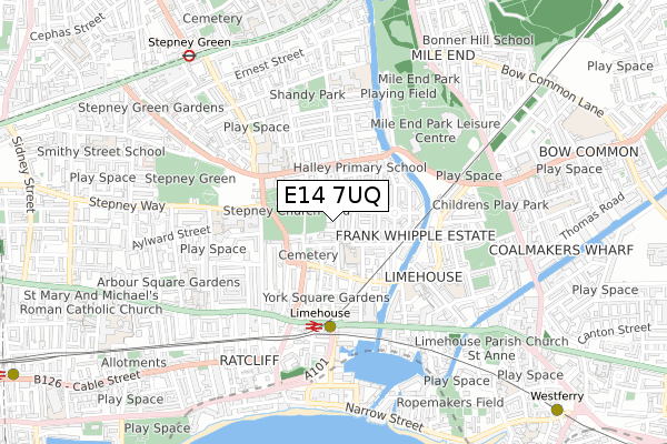 E14 7UQ map - small scale - OS Open Zoomstack (Ordnance Survey)