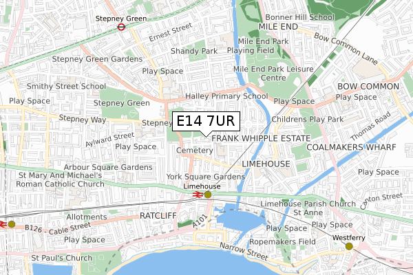 E14 7UR map - small scale - OS Open Zoomstack (Ordnance Survey)