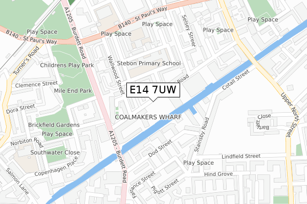 E14 7UW map - large scale - OS Open Zoomstack (Ordnance Survey)