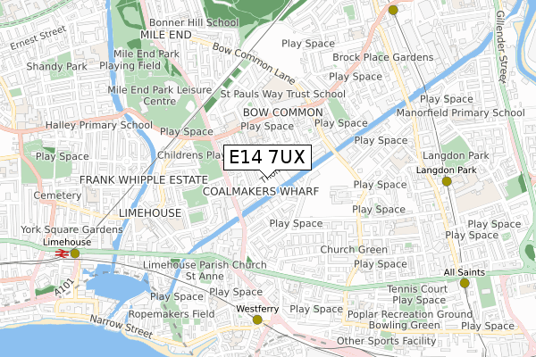 E14 7UX map - small scale - OS Open Zoomstack (Ordnance Survey)