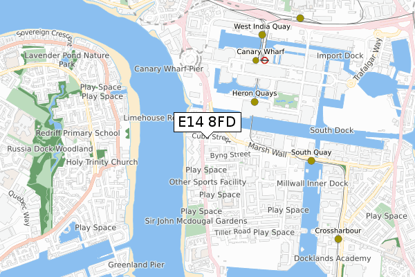 E14 8FD map - small scale - OS Open Zoomstack (Ordnance Survey)