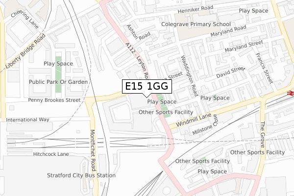 E15 1GG map - large scale - OS Open Zoomstack (Ordnance Survey)