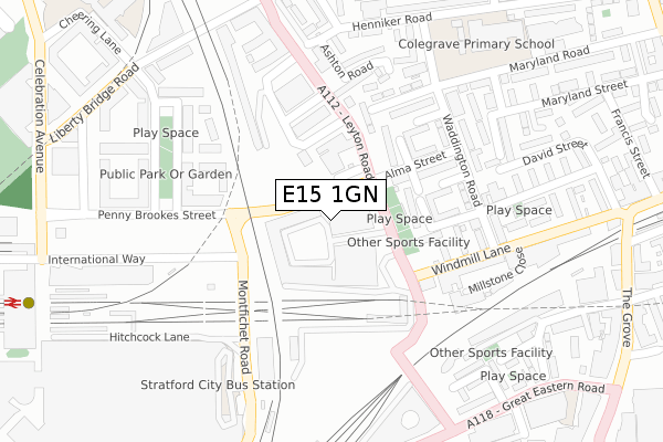 E15 1GN map - large scale - OS Open Zoomstack (Ordnance Survey)